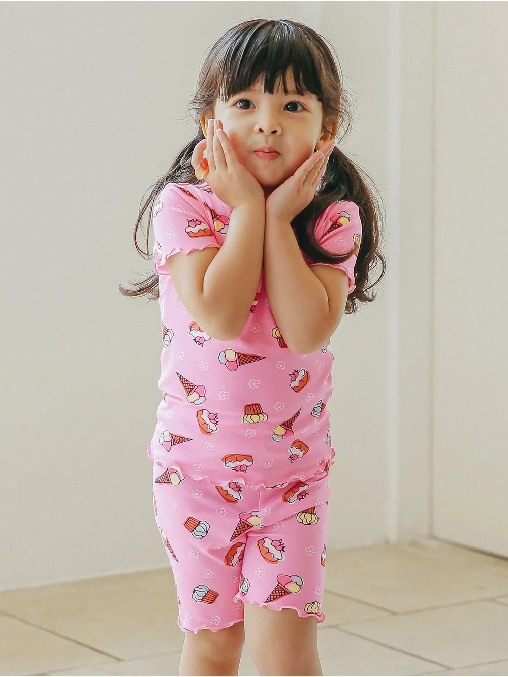 Vaenait Baby Bamboo Pink Ice Cream Short Sleeve Shorts Pajama Set 2T 3T 4-5 6-7